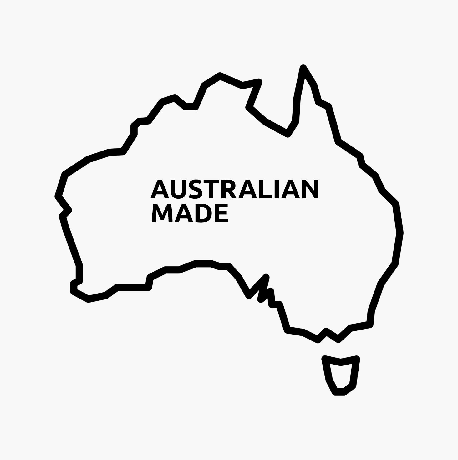Outline of Australia with the words "AUSTRALIAN MADE" in bold text inside the shape, highlighting Ultraceutical Skin—your trusted choice for skincare and skin treatment—on a plain background. - Garbo A Salon & Spa TX